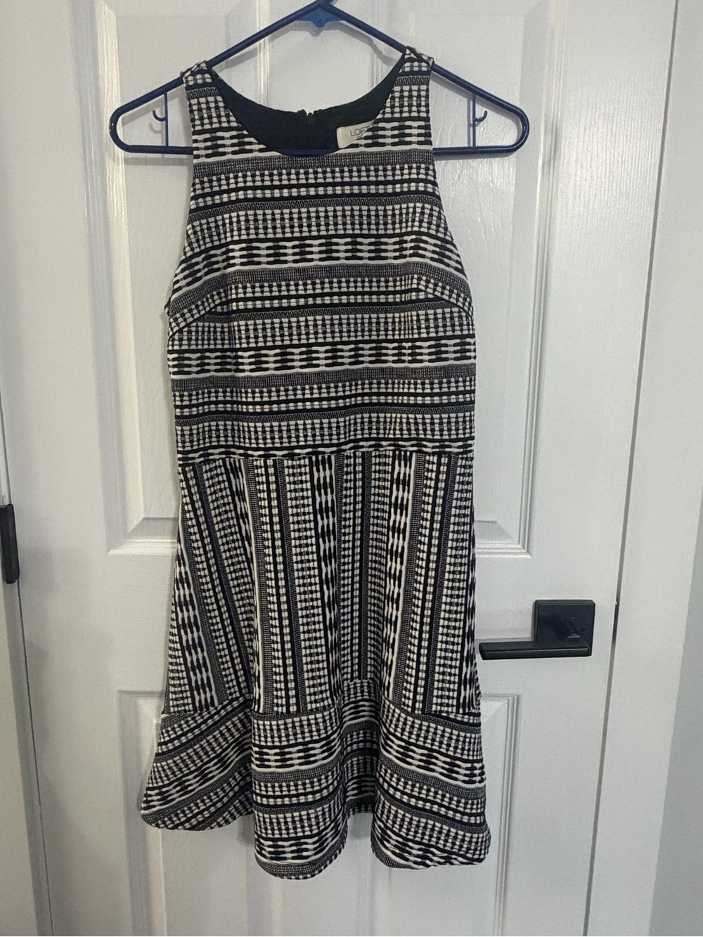 LOFT Black and White Sleeveless Fit-and-Flare Mini Dress